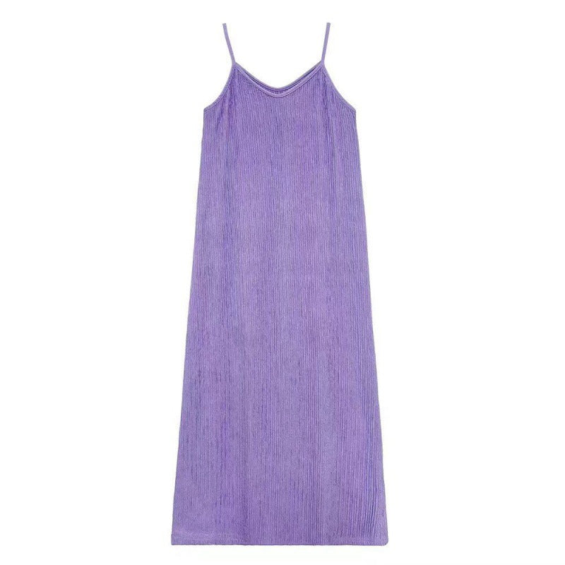 Summer Sling Korean Style Slimming Elegant Long Dress Dress Sleeveless Solid Color Loose Fashion Simple Fashion