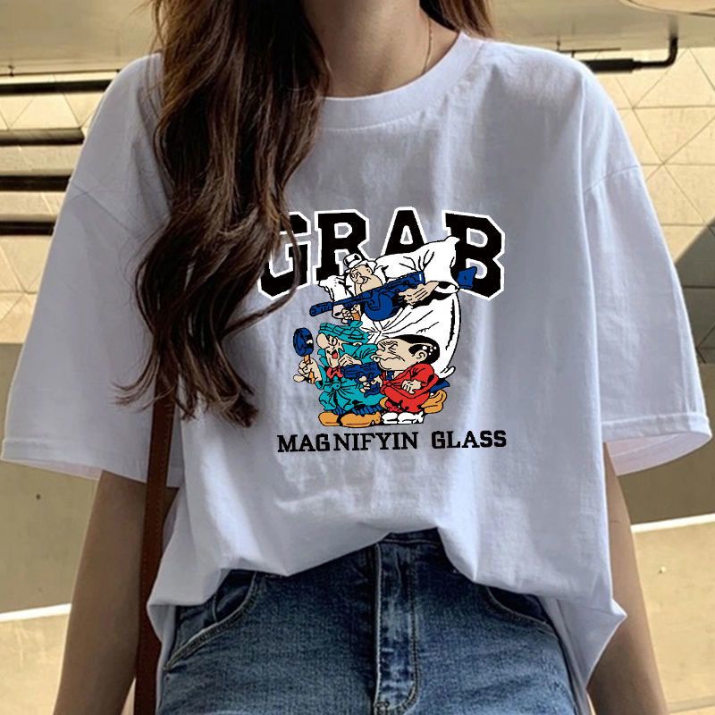 Fat Girl Cotton Short SleeveTT-shirt Women's White Loose Versatile Student Summer Korean Style round Neck Top Clothesins