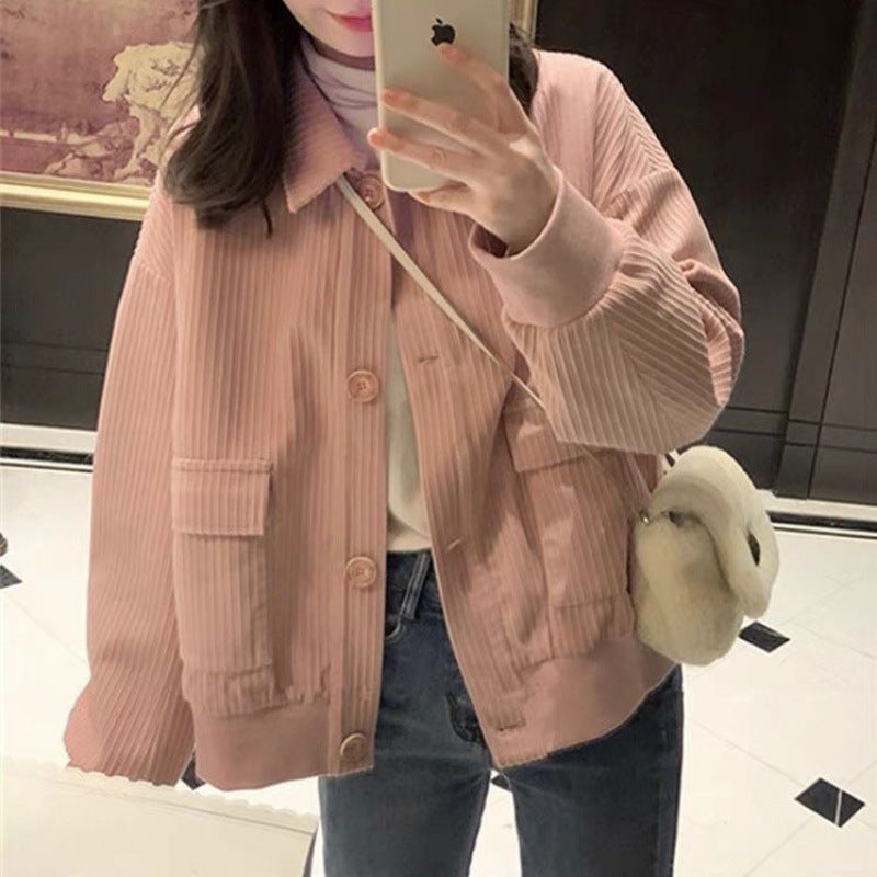 Short Spring and Autumn Corduroy Coat Women Loose Versatile Casual Jacket Outer Tops