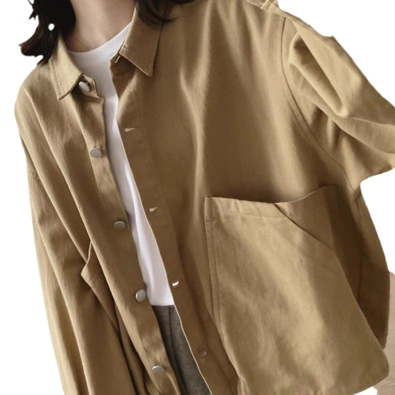 Overalls Women's Spring and Autumn Loose Slimming Niche Design Retro Large Pocket Cotton Top