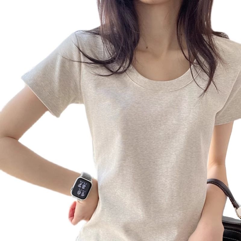 Pure Cotton Classic Basic Style All-Match Short SleeveTT-shirt Women's Summer-Style Slim Fit Slimming Half Sleeve Low-Necked Underwear Blouse Top