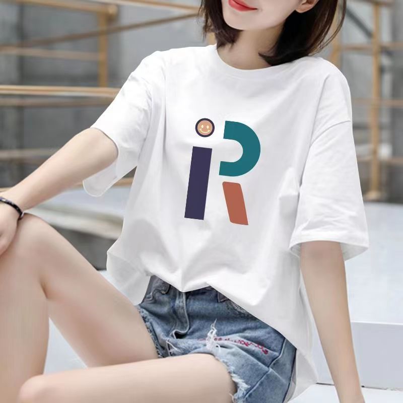 Fat Girl Cotton Short SleeveTT-shirt Women's White Loose Versatile Student Summer Korean Style round Neck Top Clothesins
