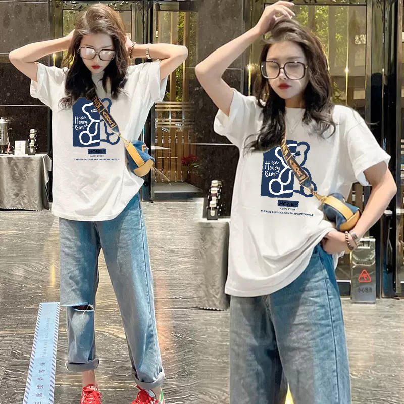 Cotton Short SleeveTWomen's Summer Korean-Style Loose Mid-Length T-shirt Top