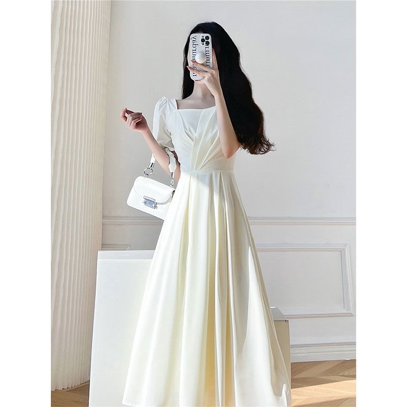 Thirteen Lines Platycodon Grandiflorum French Fold Square Collar Puff Sleeve Dress Female Summer Gentle Mori Style First Love Milk Sweet Super Fairy