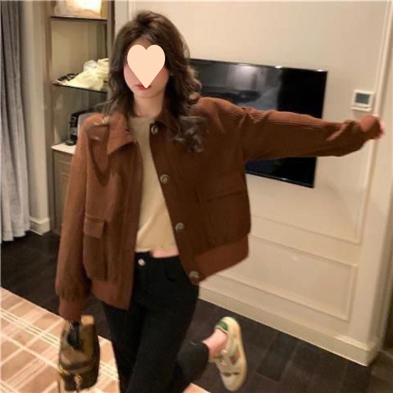 Short Spring and Autumn Corduroy Coat Women Loose Versatile Casual Jacket Outer Tops