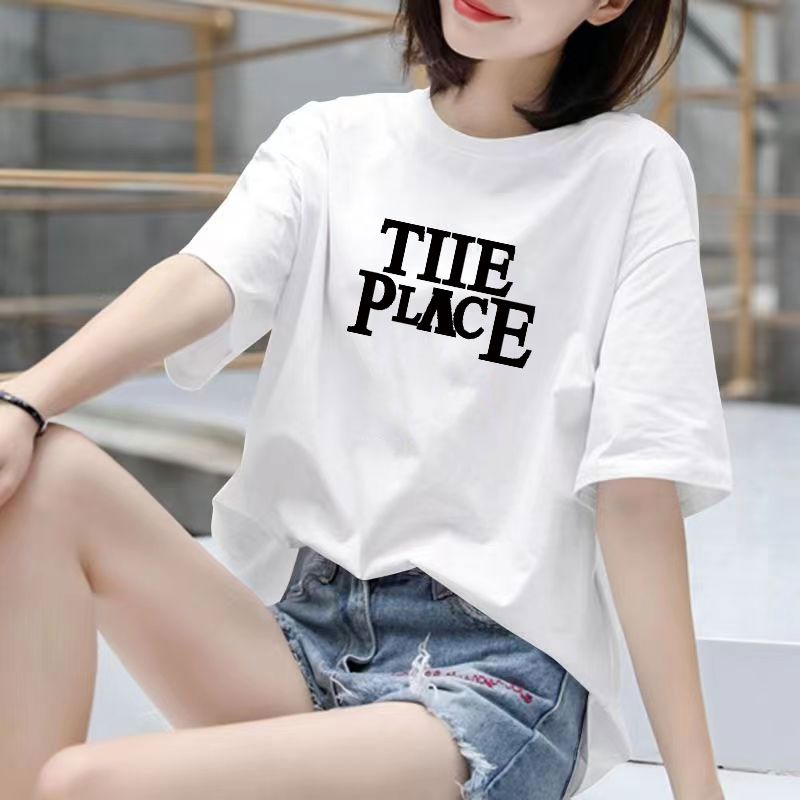Fat Girl Cotton Short SleeveTT-shirt Women's White Loose Versatile Student Summer Korean Style round Neck Top Clothesins