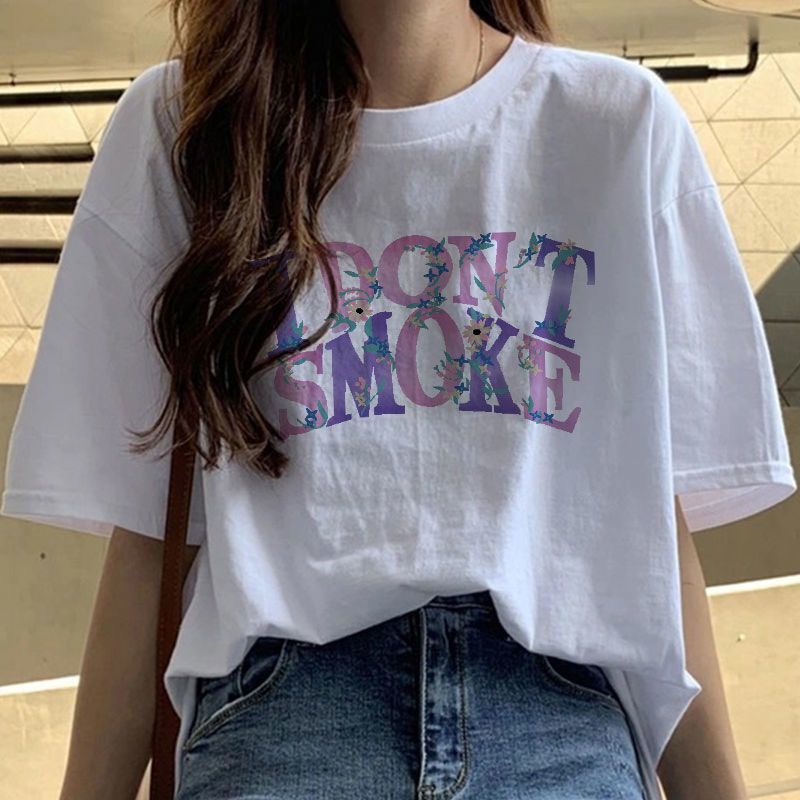 Fat Girl Cotton Short SleeveTT-shirt Women's White Loose Versatile Student Summer Korean Style round Neck Top Clothesins