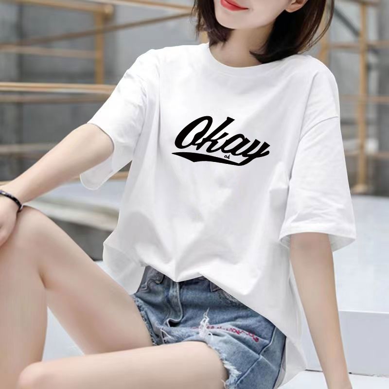 Fat Girl Cotton Short SleeveTT-shirt Women's White Loose Versatile Student Summer Korean Style round Neck Top Clothesins