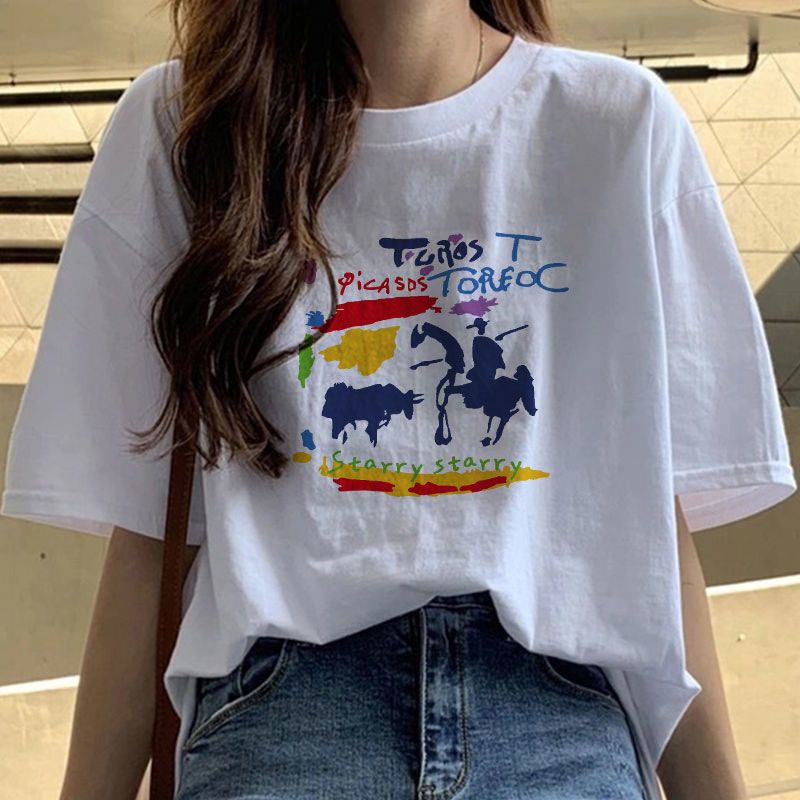 Fat Girl Cotton Short SleeveTT-shirt Women's White Loose Versatile Student Summer Korean Style round Neck Top Clothesins