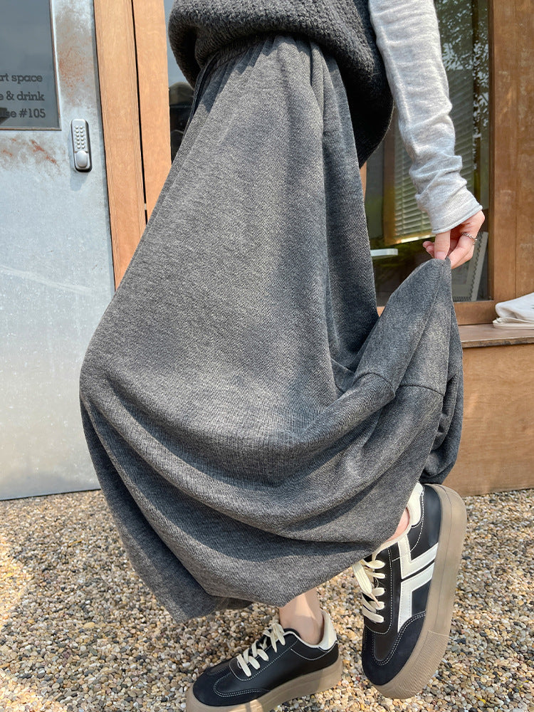 Glutinous Rice Bud Skirt Female Autumn High Waist Slimming Mid-Length Lantern Umbrella SkirtAWord Cloud Pettiskirt
