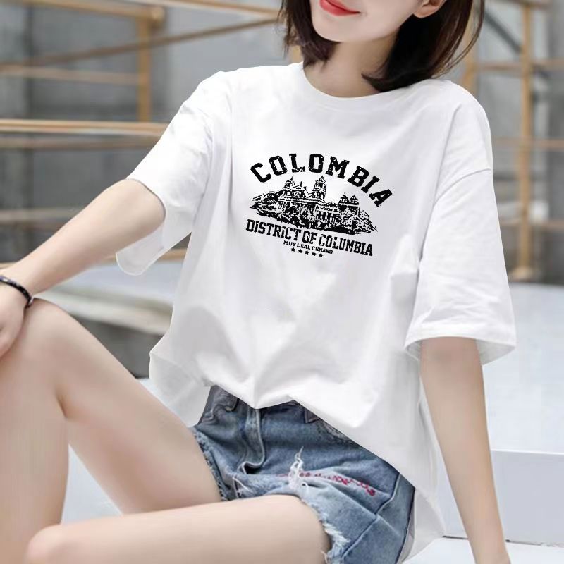 Fat Girl Cotton Short SleeveTT-shirt Women's White Loose Versatile Student Summer Korean Style round Neck Top Clothesins