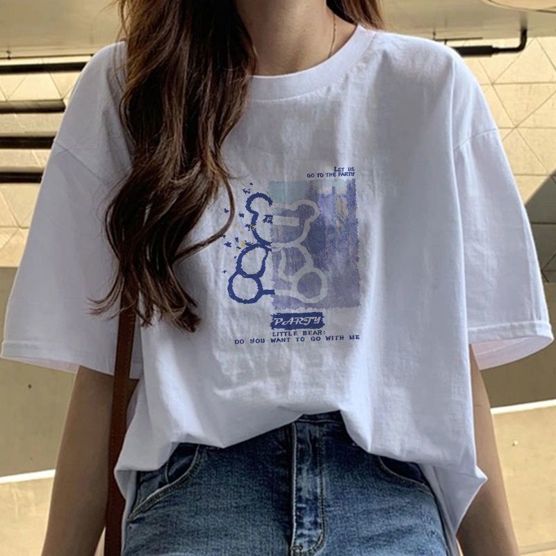 Fat Girl Cotton Short SleeveTT-shirt Women's White Loose Versatile Student Summer Korean Style round Neck Top Clothesins