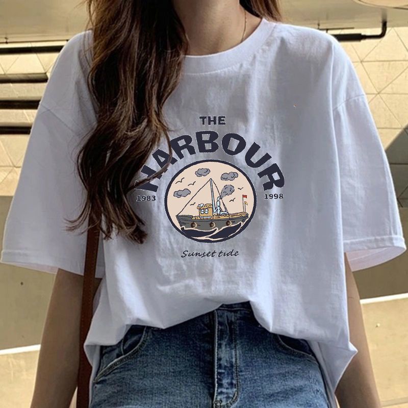Fat Girl Cotton Short SleeveTT-shirt Women's White Loose Versatile Student Summer Korean Style round Neck Top Clothesins