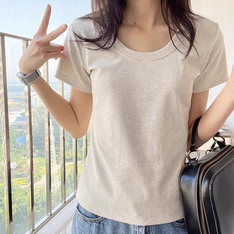 Pure Cotton Classic Basic Style All-Match Short SleeveTT-shirt Women's Summer-Style Slim Fit Slimming Half Sleeve Low-Necked Underwear Blouse Top