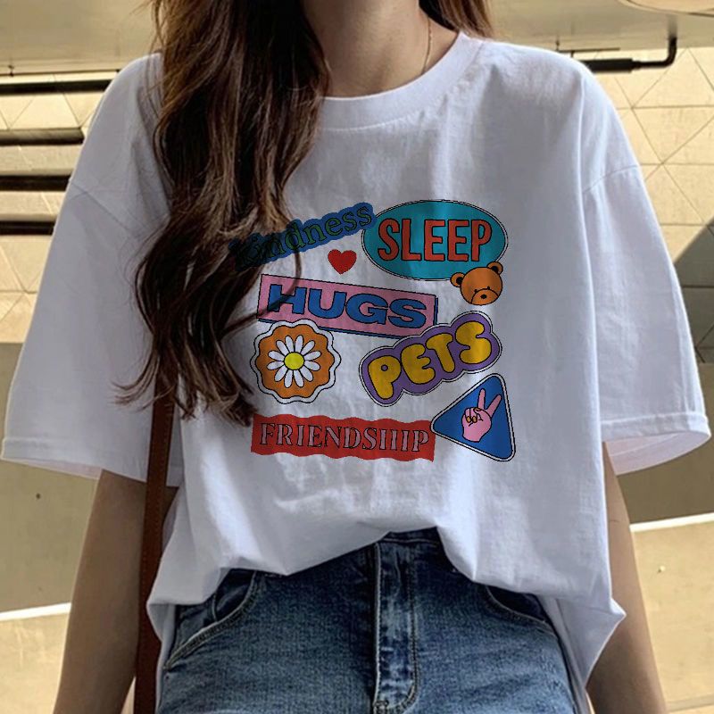 Fat Girl Cotton Short SleeveTT-shirt Women's White Loose Versatile Student Summer Korean Style round Neck Top Clothesins