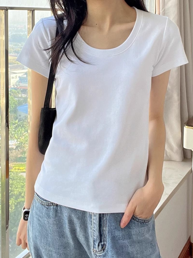 Pure Cotton Classic Basic Style All-Match Short SleeveTT-shirt Women's Summer-Style Slim Fit Slimming Half Sleeve Low-Necked Underwear Blouse Top