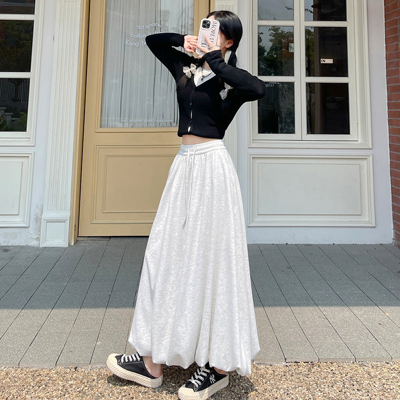 Glutinous Rice Bud Skirt Female Autumn High Waist Slimming Mid-Length Lantern Umbrella SkirtAWord Cloud Pettiskirt
