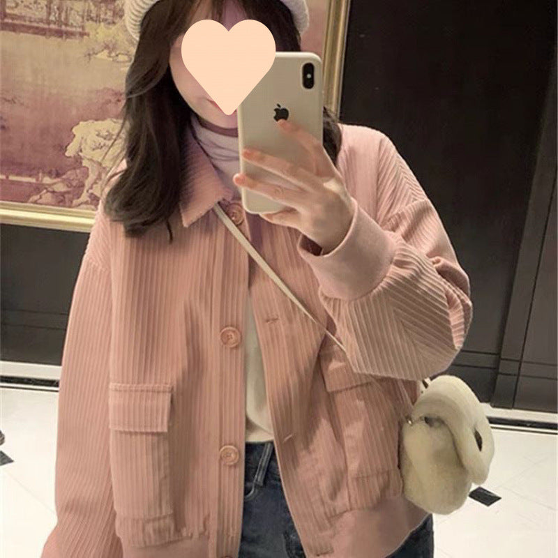 Short Spring and Autumn Corduroy Coat Women Loose Versatile Casual Jacket Outer Tops