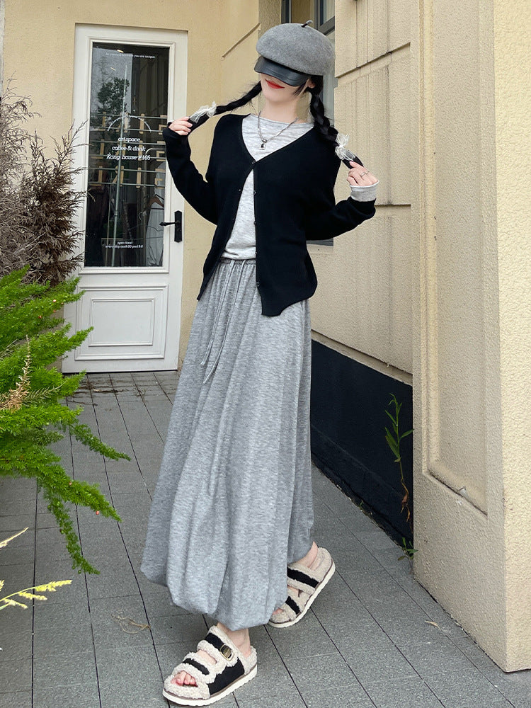 Glutinous Rice Bud Skirt Female Autumn High Waist Slimming Mid-Length Lantern Umbrella SkirtAWord Cloud Pettiskirt