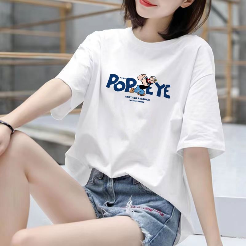 Fat Girl Cotton Short SleeveTT-shirt Women's White Loose Versatile Student Summer Korean Style round Neck Top Clothesins