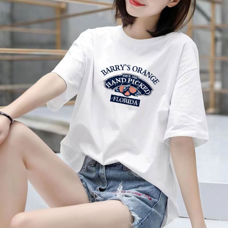 Fat Girl Cotton Short SleeveTT-shirt Women's White Loose Versatile Student Summer Korean Style round Neck Top Clothesins