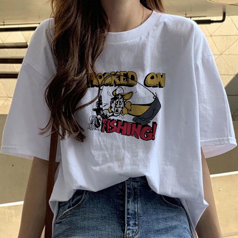 Fat Girl Cotton Short SleeveTT-shirt Women's White Loose Versatile Student Summer Korean Style round Neck Top Clothesins