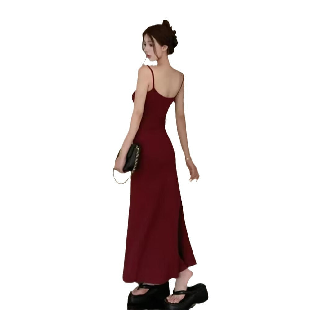 Summer Hot Girl Elastic Sling Dress Women's Sleeveless off-the-Shoulder Waist Fitted Figure Flattering off-Shoulder Base Dress