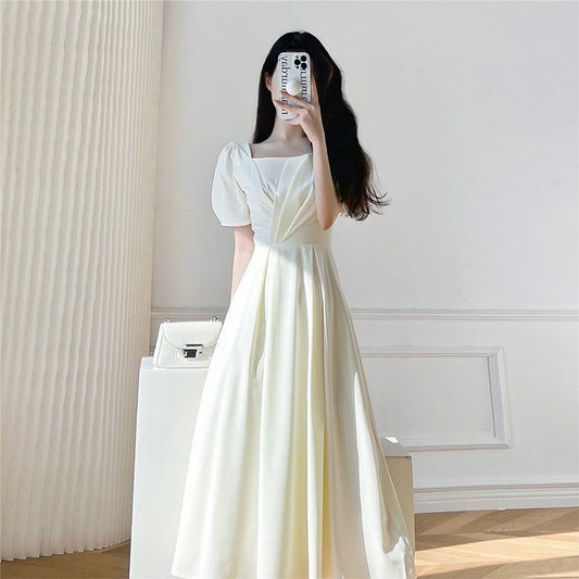 Thirteen Lines Platycodon Grandiflorum French Fold Square Collar Puff Sleeve Dress Female Summer Gentle Mori Style First Love Milk Sweet Super Fairy