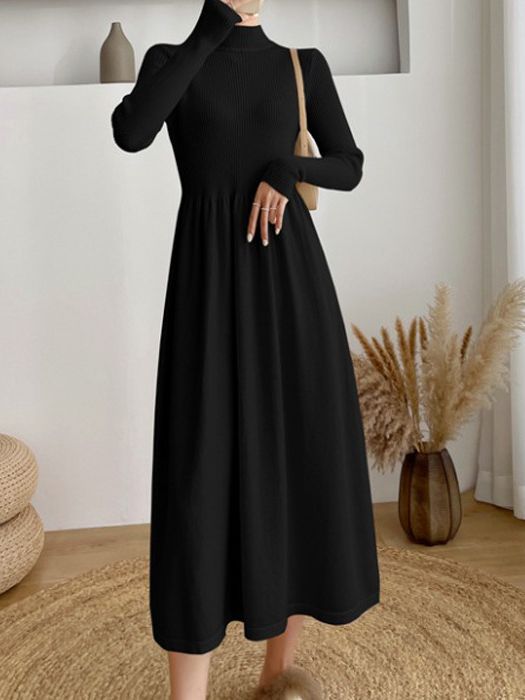 Half Turtleneck Mid-Length Elegant Style Woolen Skirt Autumn and Winter Korean Style Long Sleeve Base Knitting Dress Women