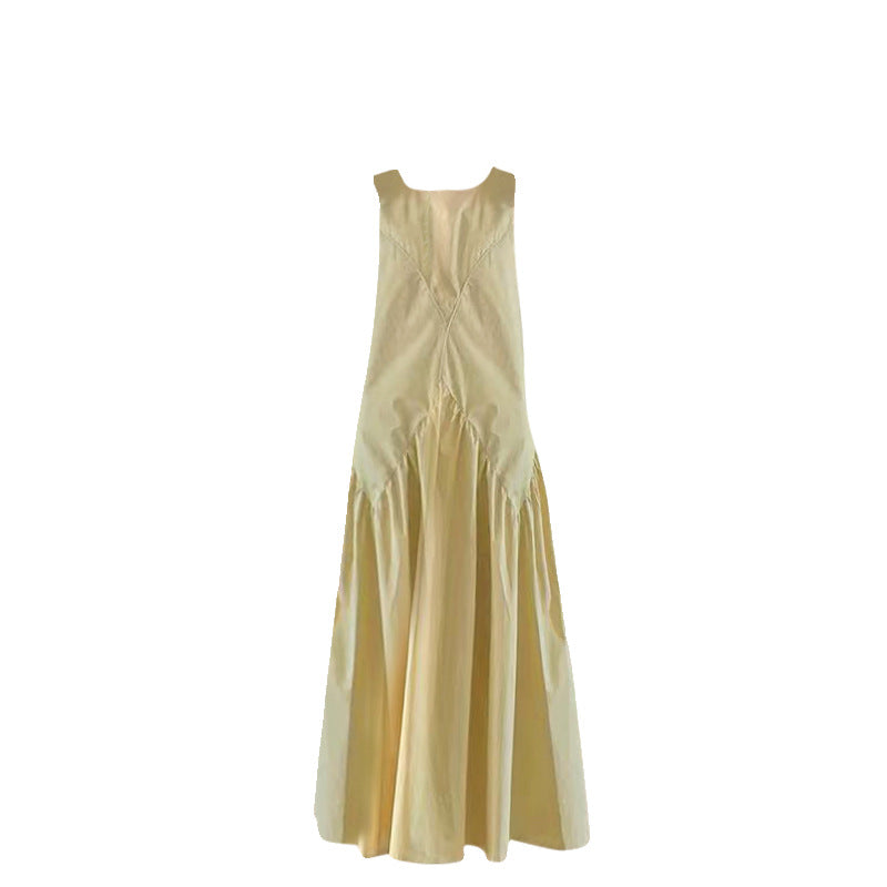 French Style Gentle Light Yellow Sleeveless Vest Dress Women's Summer Dopamine Sweet VacationaLong Skirt