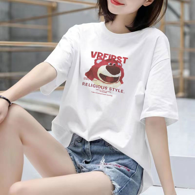 Fat Girl Cotton Short SleeveTT-shirt Women's White Loose Versatile Student Summer Korean Style round Neck Top Clothesins