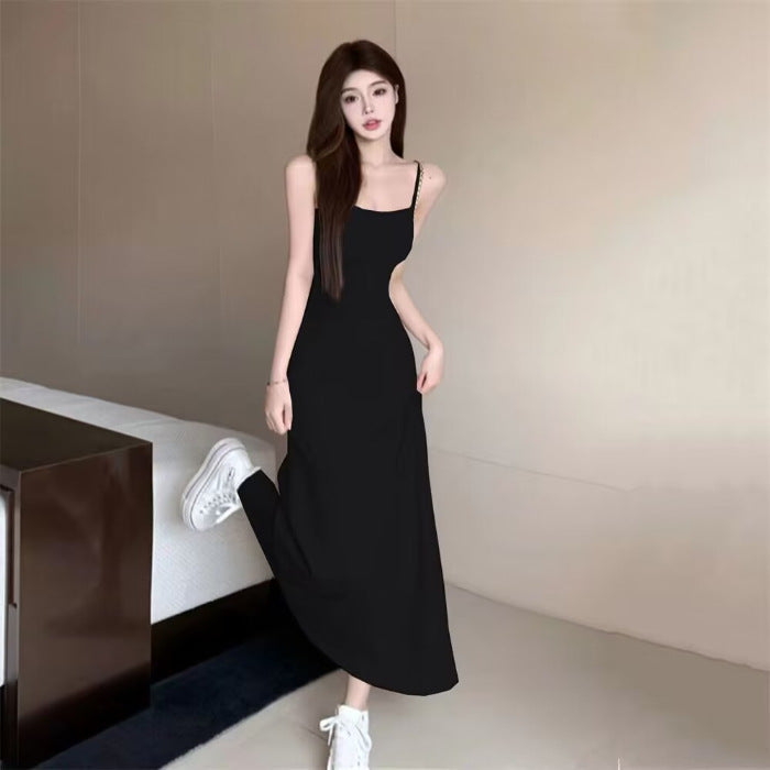 Summer Hot Girl Elastic Sling Dress Women's Sleeveless off-the-Shoulder Waist Fitted Figure Flattering off-Shoulder Base Dress