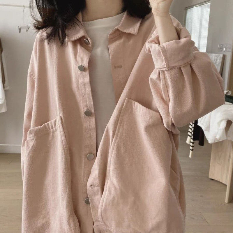 Overalls Women's Spring and Autumn Loose Slimming Niche Design Retro Large Pocket Cotton Top