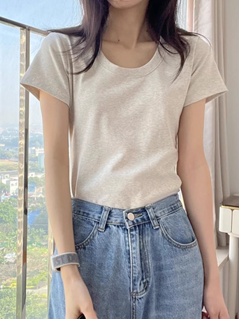 Pure Cotton Classic Basic Style All-Match Short SleeveTT-shirt Women's Summer-Style Slim Fit Slimming Half Sleeve Low-Necked Underwear Blouse Top