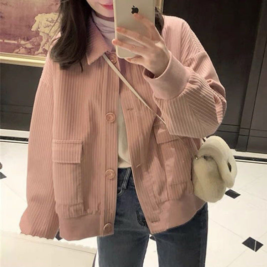 Short Spring and Autumn Corduroy Coat Women Loose Versatile Casual Jacket Outer Tops