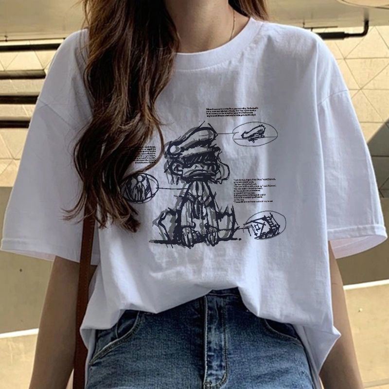 Fat Girl Cotton Short SleeveTT-shirt Women's White Loose Versatile Student Summer Korean Style round Neck Top Clothesins