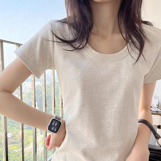 Pure Cotton Classic Basic Style All-Match Short SleeveTT-shirt Women's Summer-Style Slim Fit Slimming Half Sleeve Low-Necked Underwear Blouse Top