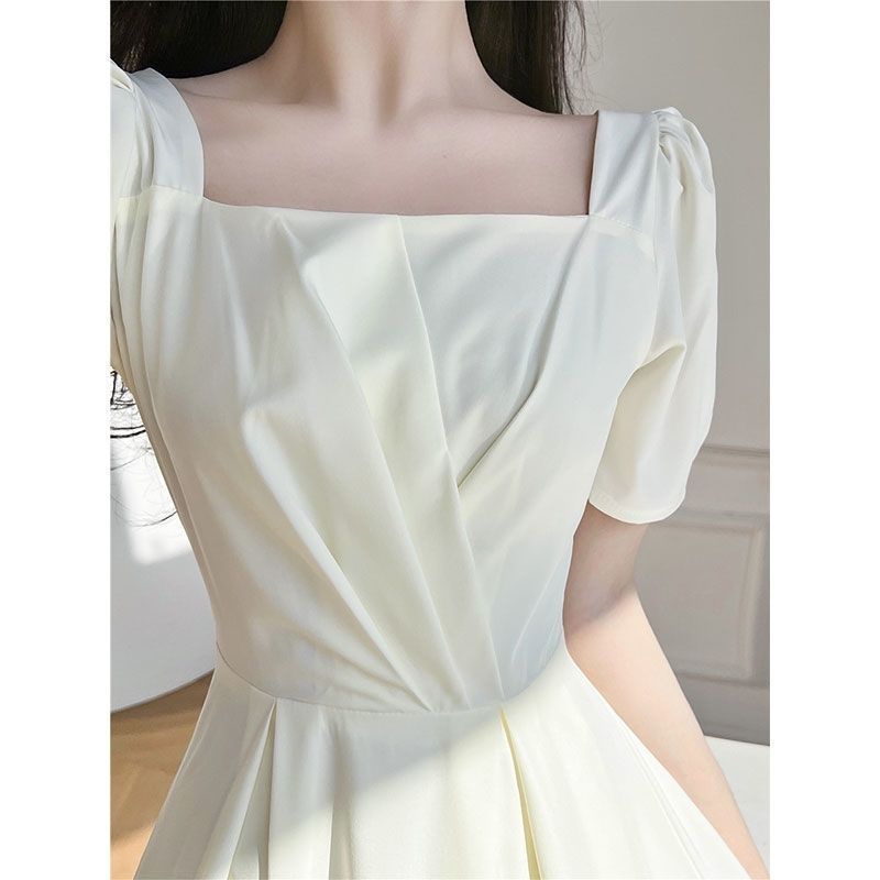 Thirteen Lines Platycodon Grandiflorum French Fold Square Collar Puff Sleeve Dress Female Summer Gentle Mori Style First Love Milk Sweet Super Fairy