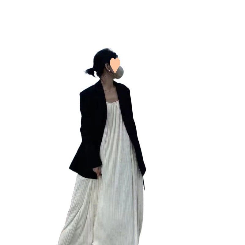 Summer Sling Korean Style Slimming Elegant Long Dress Dress Sleeveless Solid Color Loose Fashion Simple Fashion