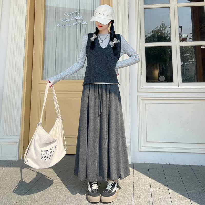 Glutinous Rice Bud Skirt Female Autumn High Waist Slimming Mid-Length Lantern Umbrella SkirtAWord Cloud Pettiskirt