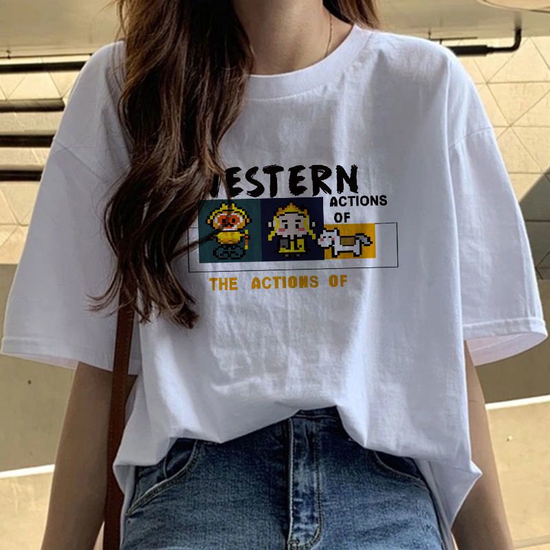 Fat Girl Cotton Short SleeveTT-shirt Women's White Loose Versatile Student Summer Korean Style round Neck Top Clothesins