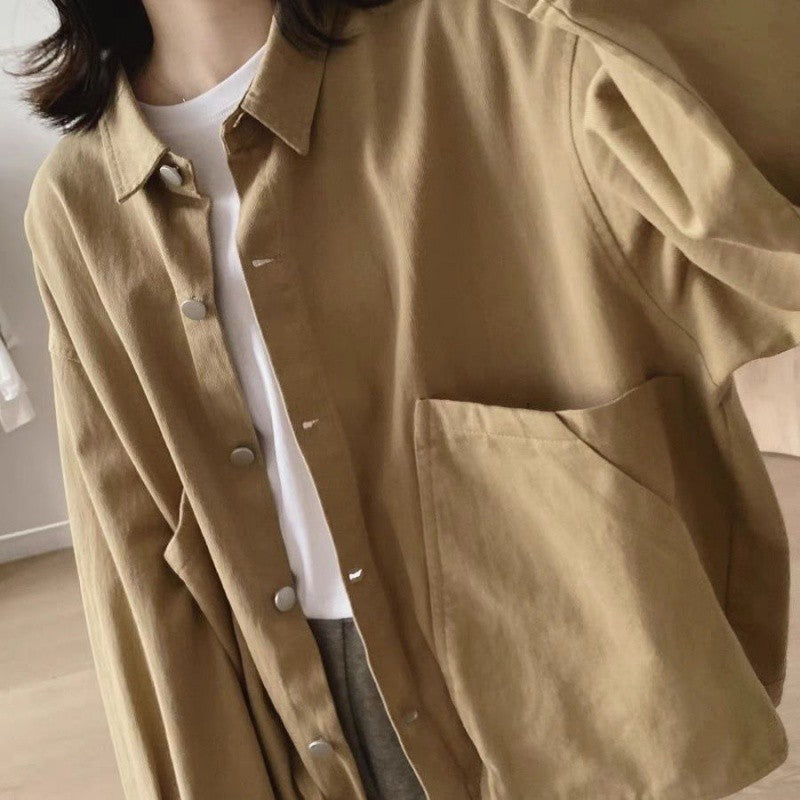 Overalls Women's Spring and Autumn Loose Slimming Niche Design Retro Large Pocket Cotton Top
