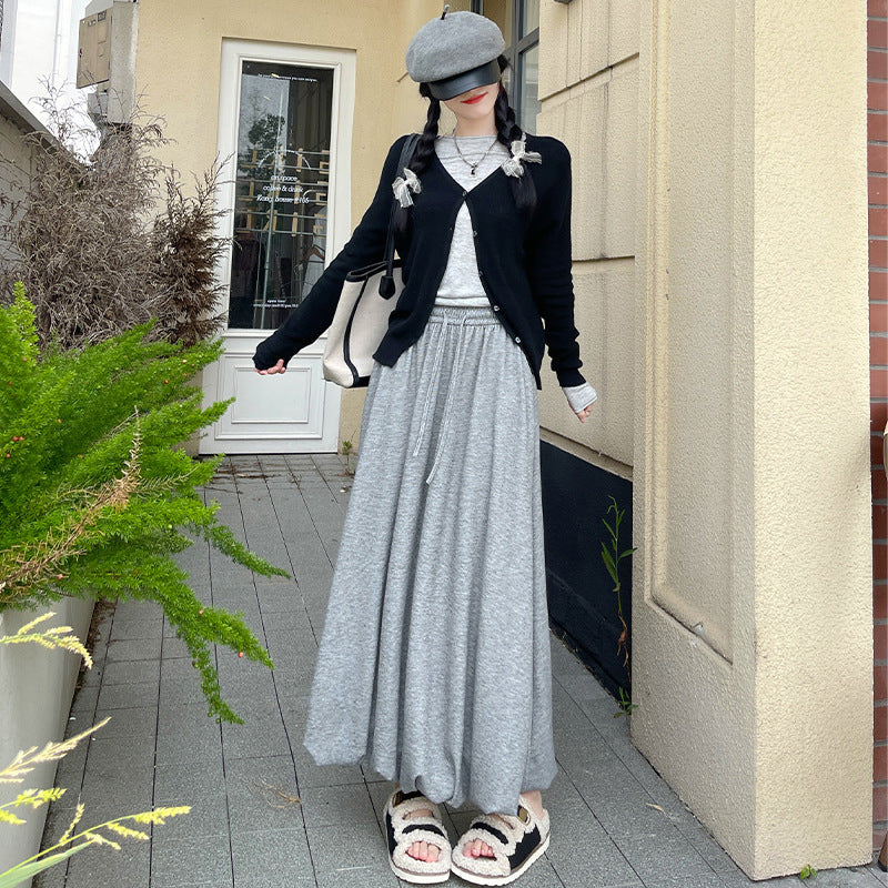 Glutinous Rice Bud Skirt Female Autumn High Waist Slimming Mid-Length Lantern Umbrella SkirtAWord Cloud Pettiskirt