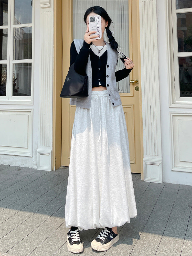 Glutinous Rice Bud Skirt Female Autumn High Waist Slimming Mid-Length Lantern Umbrella SkirtAWord Cloud Pettiskirt